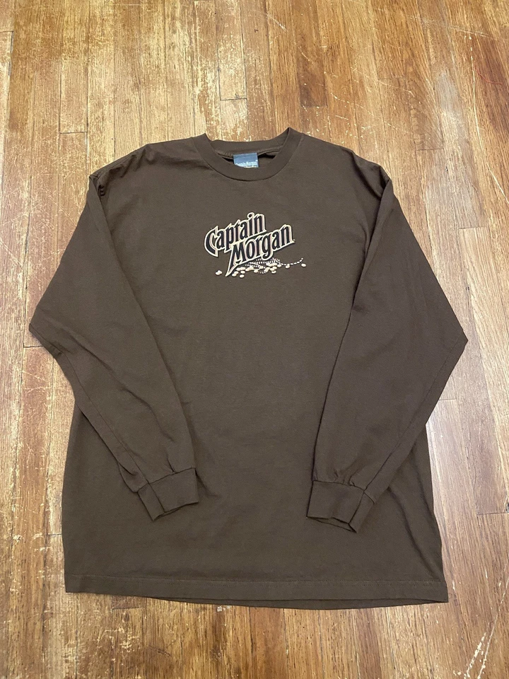 Camisa De Colección Y2K Captain Morgan Doble Cara Gráfico Logo Marrón Manga Larga XL Foto 2 de 4