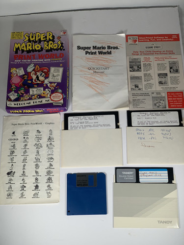 Vintage Super Mario Bros Print World IBM PC Disketten Software UNGETESTET - Bild 1 von 9