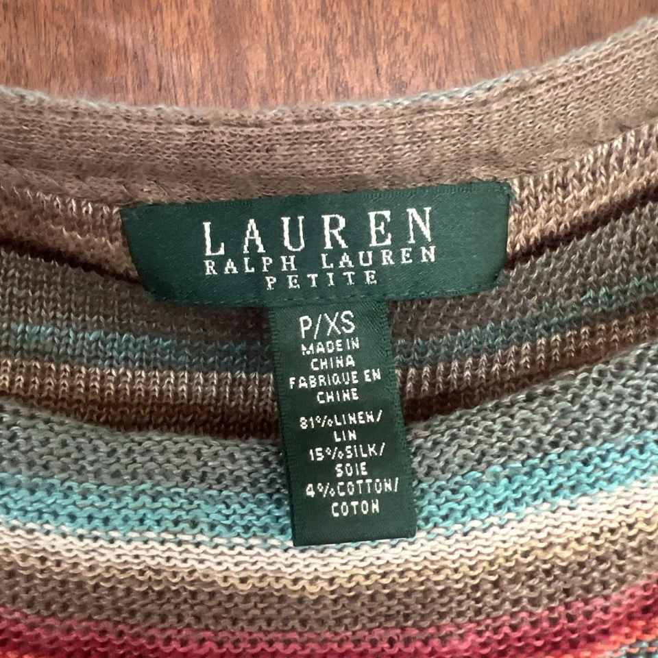 Camiseta sin mangas Lauren Ralph Lauren mezcla de lino seda para mujer PXS terrosa años 70 tejida retro boho Foto 2 de 4