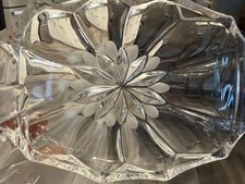 Vintage Cut Crystal Dish w/Sunburst Frosted Flower Bottom and Scalloped Edge