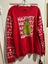 The Grinch Christmas sweatshirt Sweater mens red Naughty XXL pullover Sz L NWT