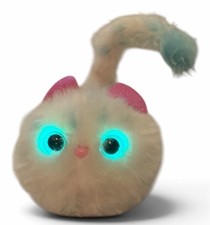 Pomsies Interactive Plush Snowball Cat Toy Light-Up Eyes White/Blue Pink Ears