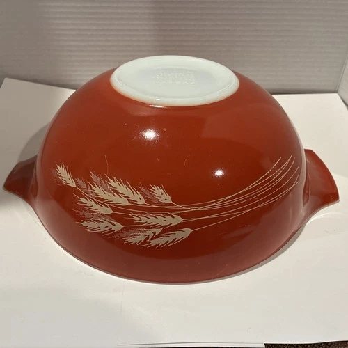 PYREX #444 Autumn Harvest Wheat Cinderella Mixing Bowl 4 Qt Large-Vintage