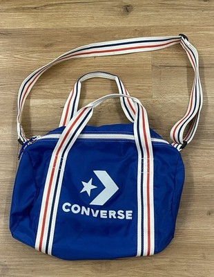 VINTAGE Converse Logo Star Arrow Nylon Duffel Bag w/ Shoulder Strap RED WHT BLU