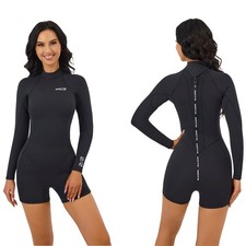 MWTA Womens Shorty Wetsuit, 2mm Neoprene Long 8, Women Back Zip Black