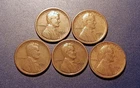 Lot of (5) Mid-grade 1921-S Lincoln Cents