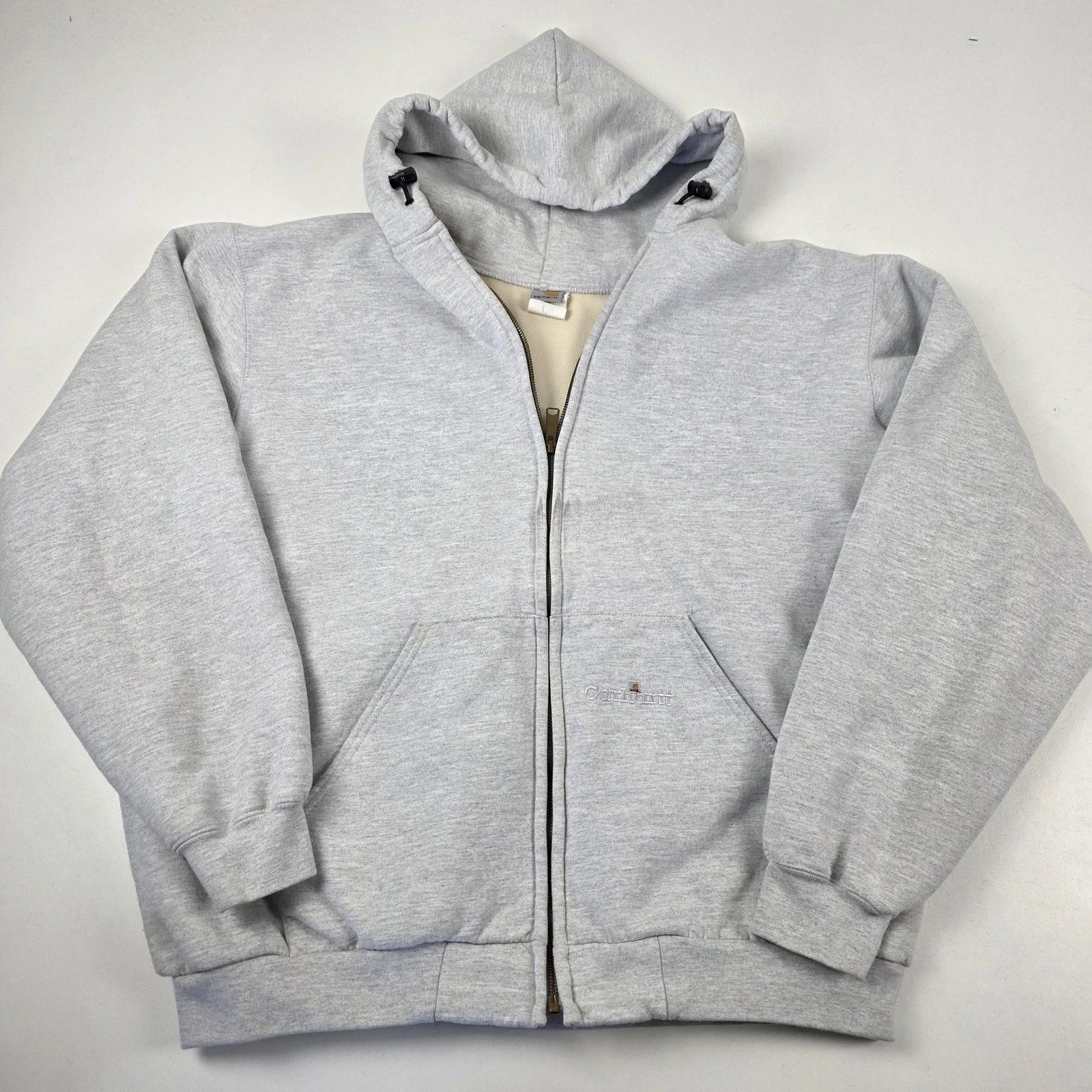 Carhartt Hoodie Mens XLT Gray Full Zip Thermal Lined Fleece Sweatshirt K129