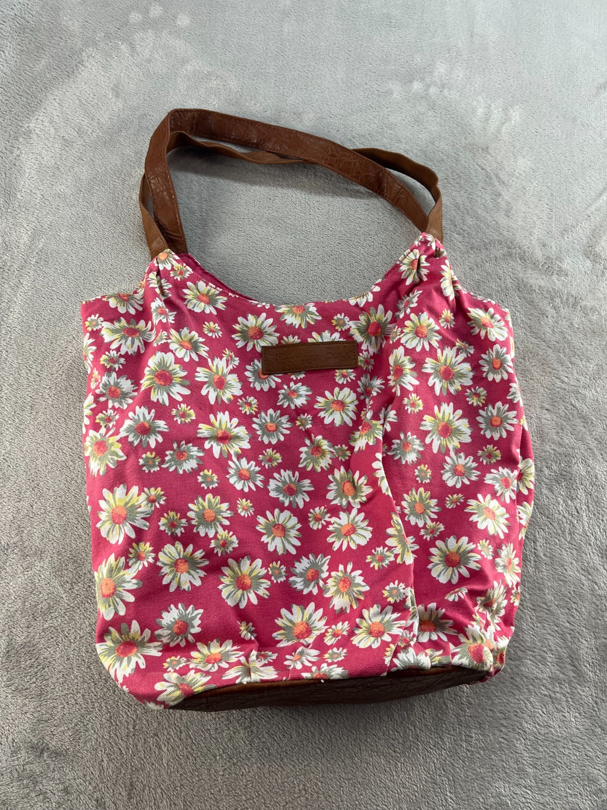American Eagle Daisy Floral Leather Trim Tote Bag Pink/White Extra Roomy