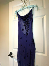 Vintage Victoria s Secret Silk Blend Blue Floral Velvet Burnout Maxi Slip Gown