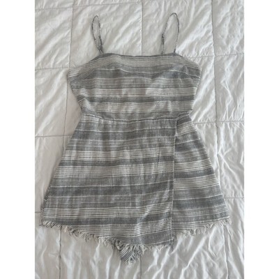 American Threads Women's Romper Coastal Boho Large Preppy Striped Gray White
