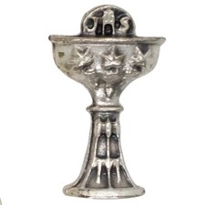 Silver-Tone Chalice Pin with First Holy Communion Prayer Card | 1" Tall | Mad...