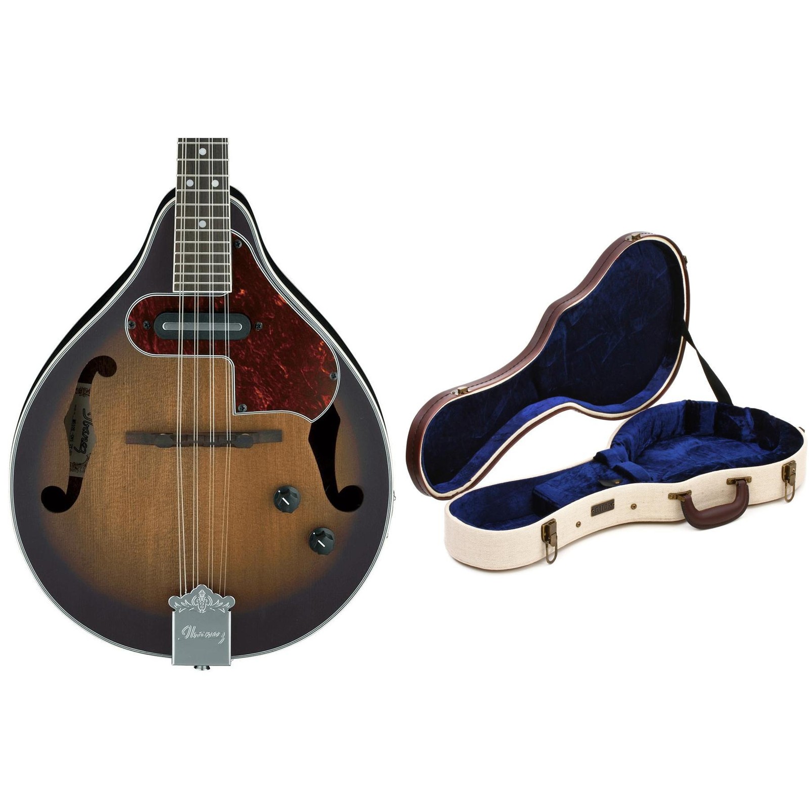 Акустико-электрическая мандолина Ibanez M510E в винтажном футляре с открытыми порами Sunburst 54690₽