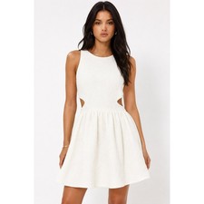 Zara Trafaluc White Jacquard Paisley Mini Dress Side Cut Out Sleeveless Medium