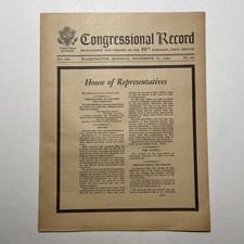 VINTAGE CONGRESSIONAL RECORD FOR JFK NOVEMBER 25, 1963 KENNEDY EULOGIES
