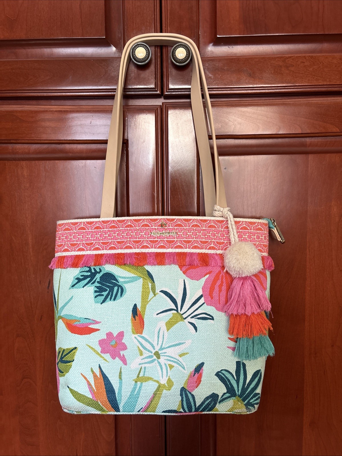 Spartina 449 Daufuskie Island Floral FringeBoho Canvas Tote Handbag Clean *READ*