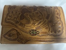 mexican vintage hand tooled leather purse handbag floral design rectangular
