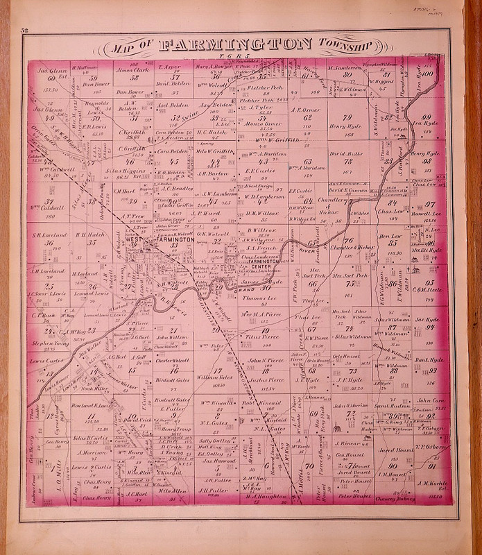 Rare Antique 1874 Plat Map ~ Farmington, Township, Trumbull County, Ohio 14x17