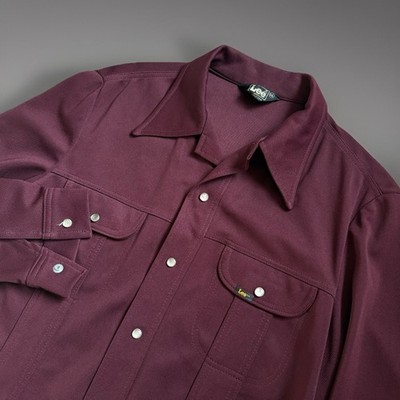 VINTAGE 1970s Lee Men s Large Western Pearl Snap Jacket Polyester Burgundy