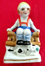 Boy with Kitty Cat ~  JAPAN ~ Vintage marked figurine 3.5 inches tall