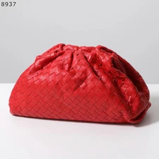 BOTTEGA VENETA THE POUCH Clutch Bag  Women Leather Intrecciato Bag  Red only