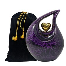 10'' Modern Teardrop Cremation Urn with Gold Heart Memorial Urn for Human Ashes
