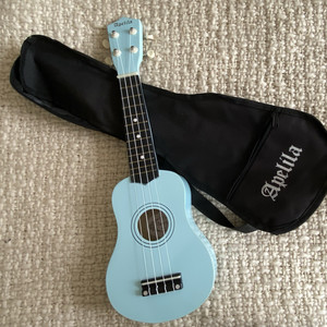Apelila Blue Acoustic Ukulele 4-String Polished Wood Body w/ Bag, 12 Frets