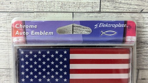 Elektroplate American Flag USA Chrome Auto Emblem 2.5" X 3.8" NEW - Picture 2 of 5