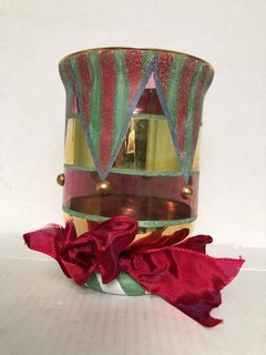 MACKENZIE CHILDS CIRCUS PILLAR CANDLE HOLDER HURRICANE GLASS