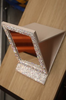 Cute Sparkling Rhinestone Rectangle Folding Travel Mirror Table Vanity Desk