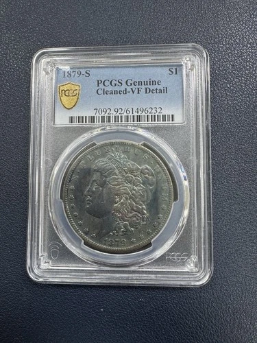 1879-S Morgan Silver Dollar PCGS Genuine Cleaned-VF Detail Rainbow Toned
