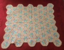 Vintage Handmade Crochet Afghan Hexagon Baby Throw Blanket Pastel