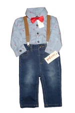 NWT Cat & Jack Baby Boy's Christmas Candy Cane 3pc Suspender Jeans Set Size 3-6M