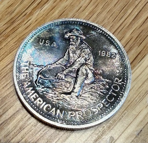 1982 Engelhard American Prospector BIG E TONED 1oz 999 FINE Silver round C6689