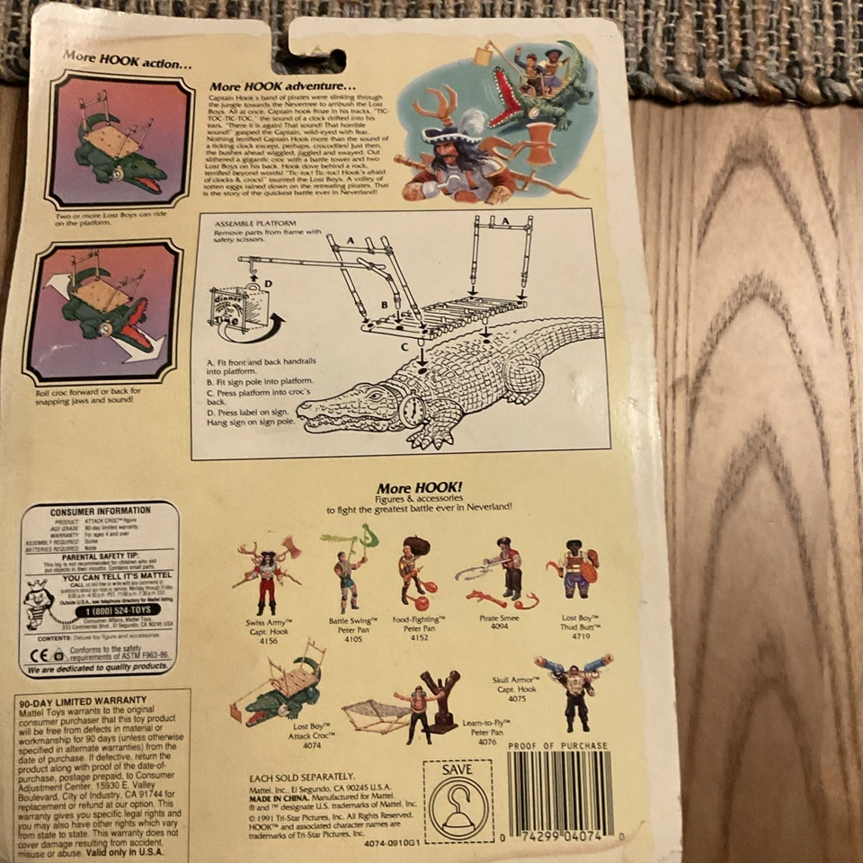 Figura de acción de lujo Hook Lost Boy Attack Croc de colección [Mattel, 1991] ¡NUEVA EN PAQUETE! Foto 2 de 4