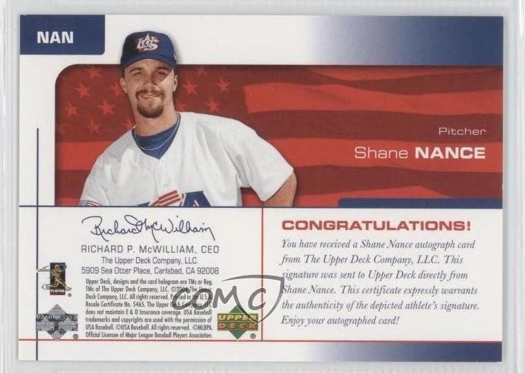 2004 USA Baseball 25-Year Anniversary Signatures Red Ink /40 Shane Nance Auto - Image 2 of 2
