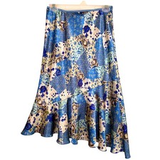 Floral Patchwork Satin Midi Skirt Size Large Flowy Boho Cottage Whimsical Fairy