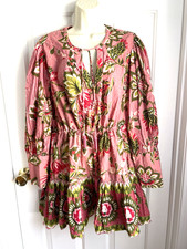 FARM RIO Aura Floral Soft Pink Mini Dress New Size L Boho Peasant Floral Paisley