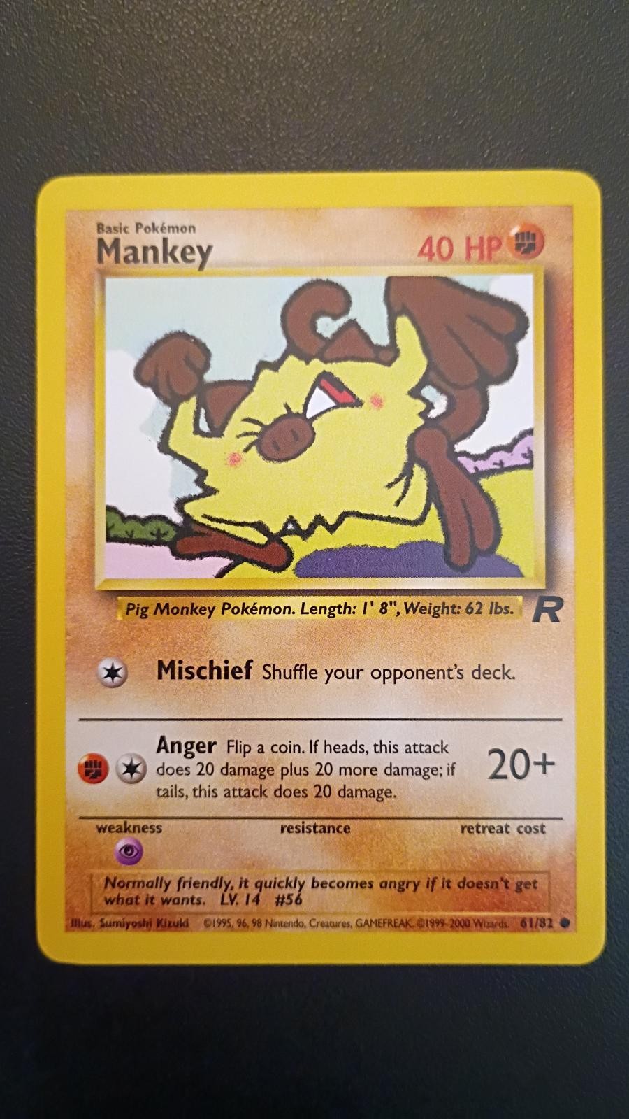 Mankey 61/82 Common Team Rocket Pokemon Unlimited Near Mint