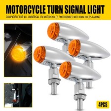 Motorcycle 2Pairs Universal Turn LED Signals Bullet Amber Blinker Light Chrome