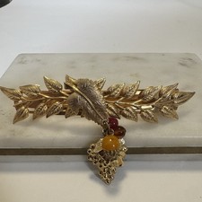 Vintage Rare Made In France Barrette Gold Tone Leaf Beads