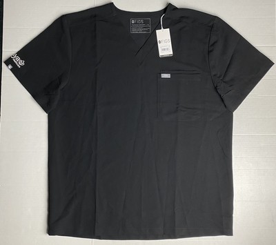 Figs Leon 2 Pocket Scrub Top Men's XL Short Sleeve Black Embroidered FM1500 NWT