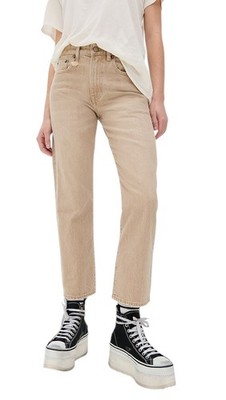 R13 Boy Straight Damen Jeans 28 Khaki Stretch Denim Kurz Knöchel RRP699