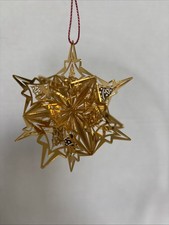 Metal Christmas Ornament 3D Snowflake Star Tree Gold Tone cut design 2.25"