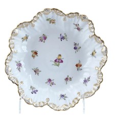 c1900 Dresden Flowers hand painted serving bowl with gold 9.75"