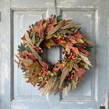 20 Inch Fall Wreath for Front Door with Maple Leaves Berries