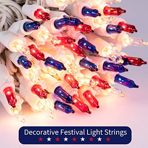 Decorazione 4 Luglio Mini Luci Patriottiche - 20 Piedi 100 Conteggi Rosso Bianco Blu - Foto 7 di 7