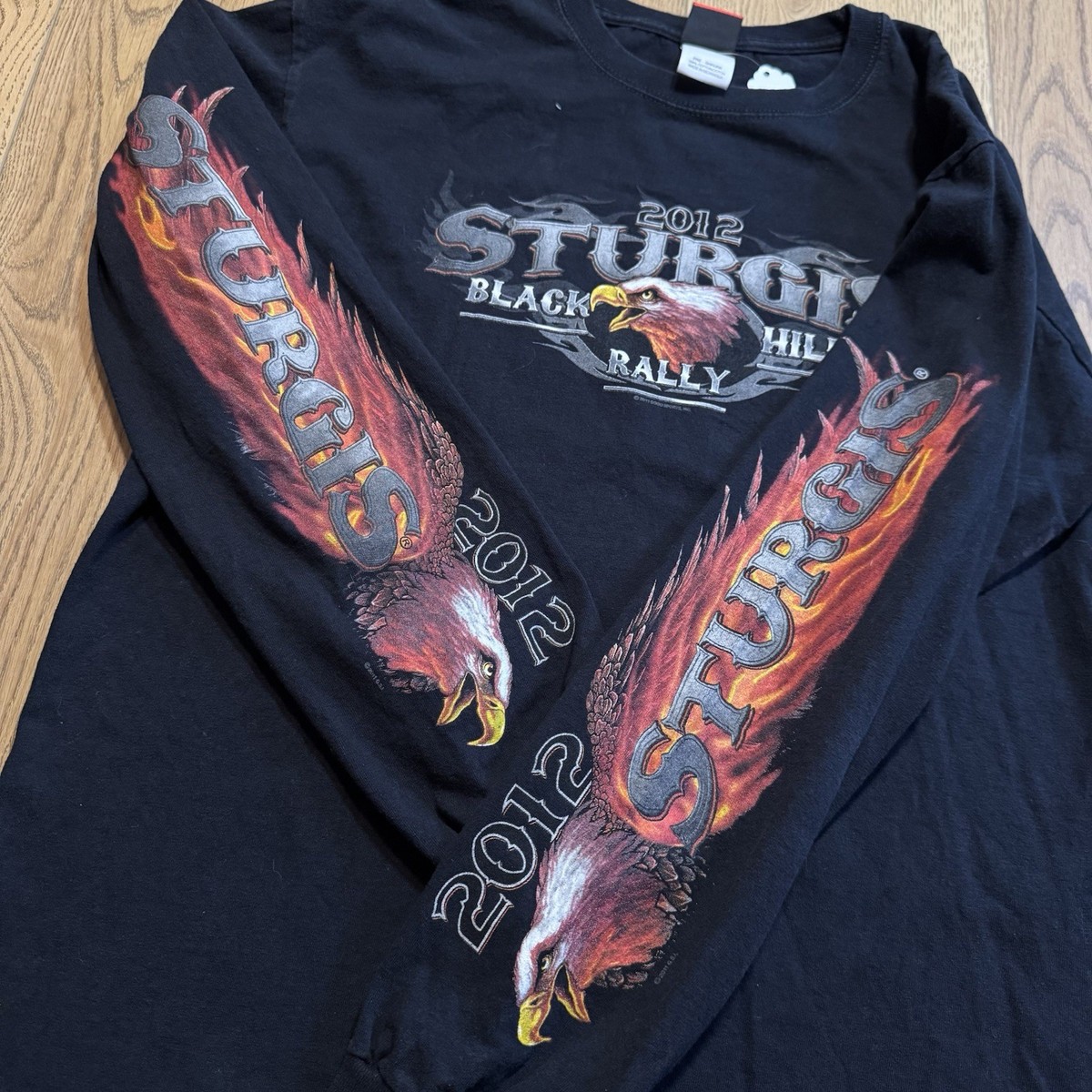 Vintage Sturgis Flame Eagle Black Mens Large Shirt Y2K Long Sleeve 