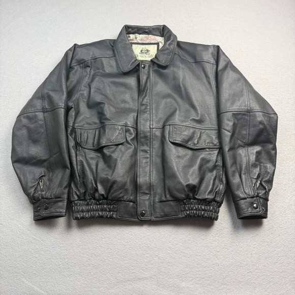 Vintage Burk's Bay Black Leather Bomber Jacket Size L