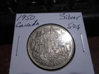 Canada 1950 - 50 Cent half dollar Canadian Coin - 80% Silver