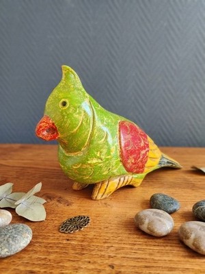 Große Skulptur Papagei aus Holz handbemalt - Tropischer Vogel Figur